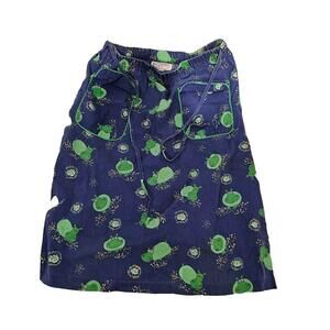 Vtg Peter Popovitch Skirt Womens  Blue Green Hippo Front Elastic String Pockets
